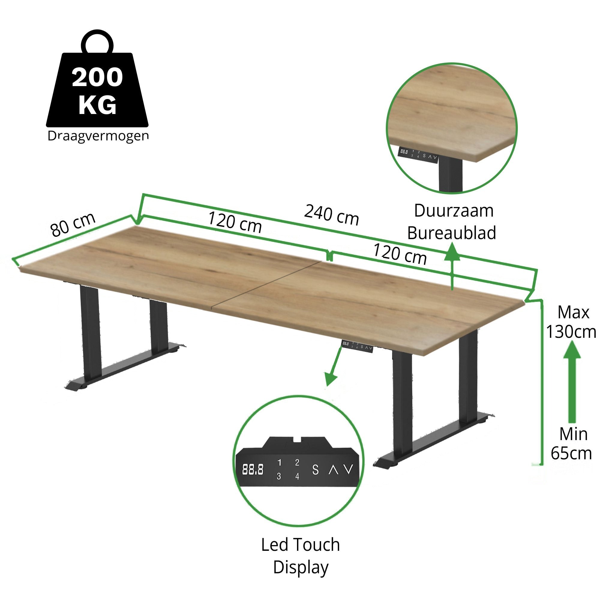 Sitz-Steh-Schreibtisch S5 200x100 Schwarz / Echtholz Eiche 