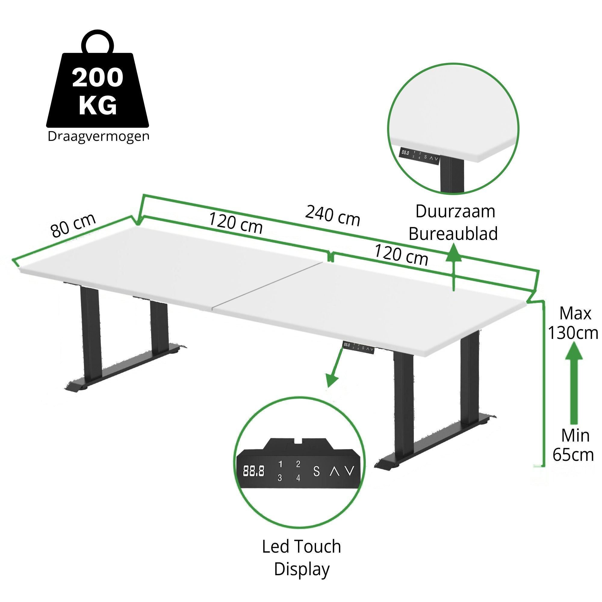 Sitz-Steh-Schreibtisch S5 200x100 Schwarz / Echtholz Eiche 