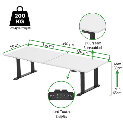 Sitz-Steh-Schreibtisch S5 200x100 Schwarz / Echtholz Eiche 
