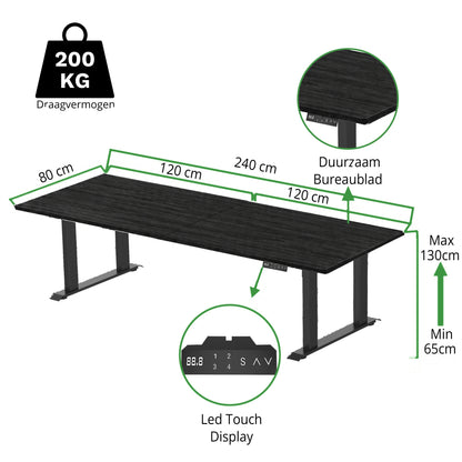 Sitz-Steh-Schreibtisch S5 200x100 Schwarz / Echtholz Eiche 
