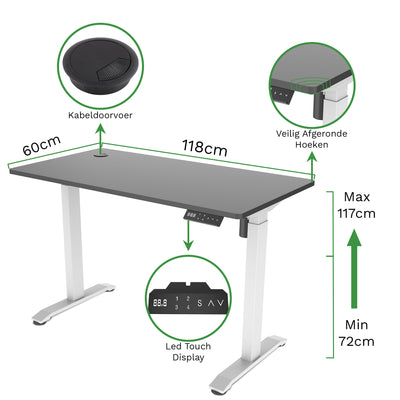 Sitz-Steh-Schreibtisch 118x60 Compact Pro Schwarz / Eiche Natur