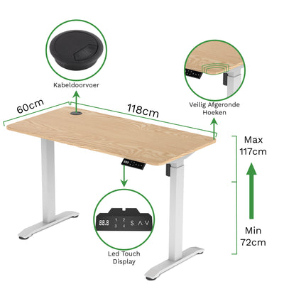 Sitz-Steh-Schreibtisch 118x60 Compact Pro Schwarz / Eiche Natur