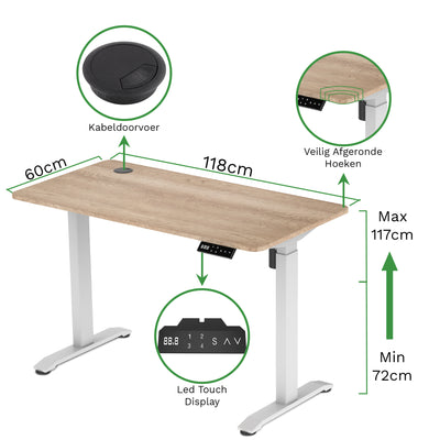 Sitz-Steh-Schreibtisch 118x60 Compact Pro Schwarz / Eiche Natur