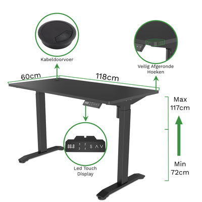 Sitz-Steh-Schreibtisch 118x60 Compact Pro Schwarz / Eiche Natur