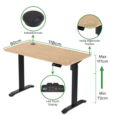 Sitz-Steh-Schreibtisch 118x60 Compact Pro Schwarz / Eiche Natur