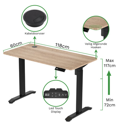 Sitz-Steh-Schreibtisch 118x60 Compact Pro Schwarz / Eiche Natur