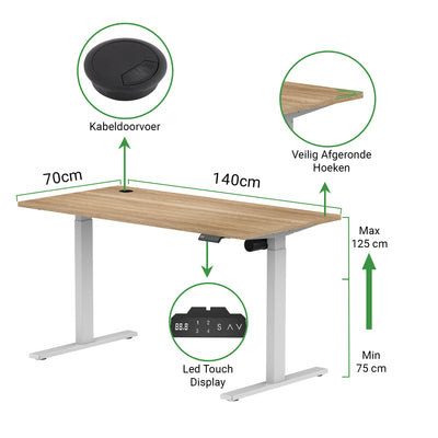 Sitz-Steh-Schreibtisch S1 140x70 Schwarz / Vintage Eiche