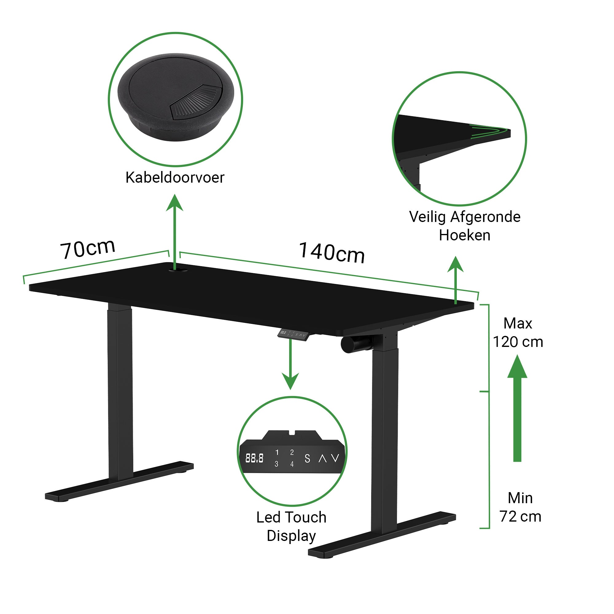 Sitz-Steh-Schreibtisch S1 140x70 Schwarz / Vintage Eiche