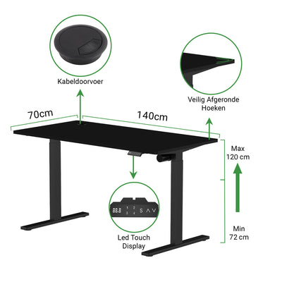 Sitz-Steh-Schreibtisch S1 140x70 Schwarz / Vintage Eiche