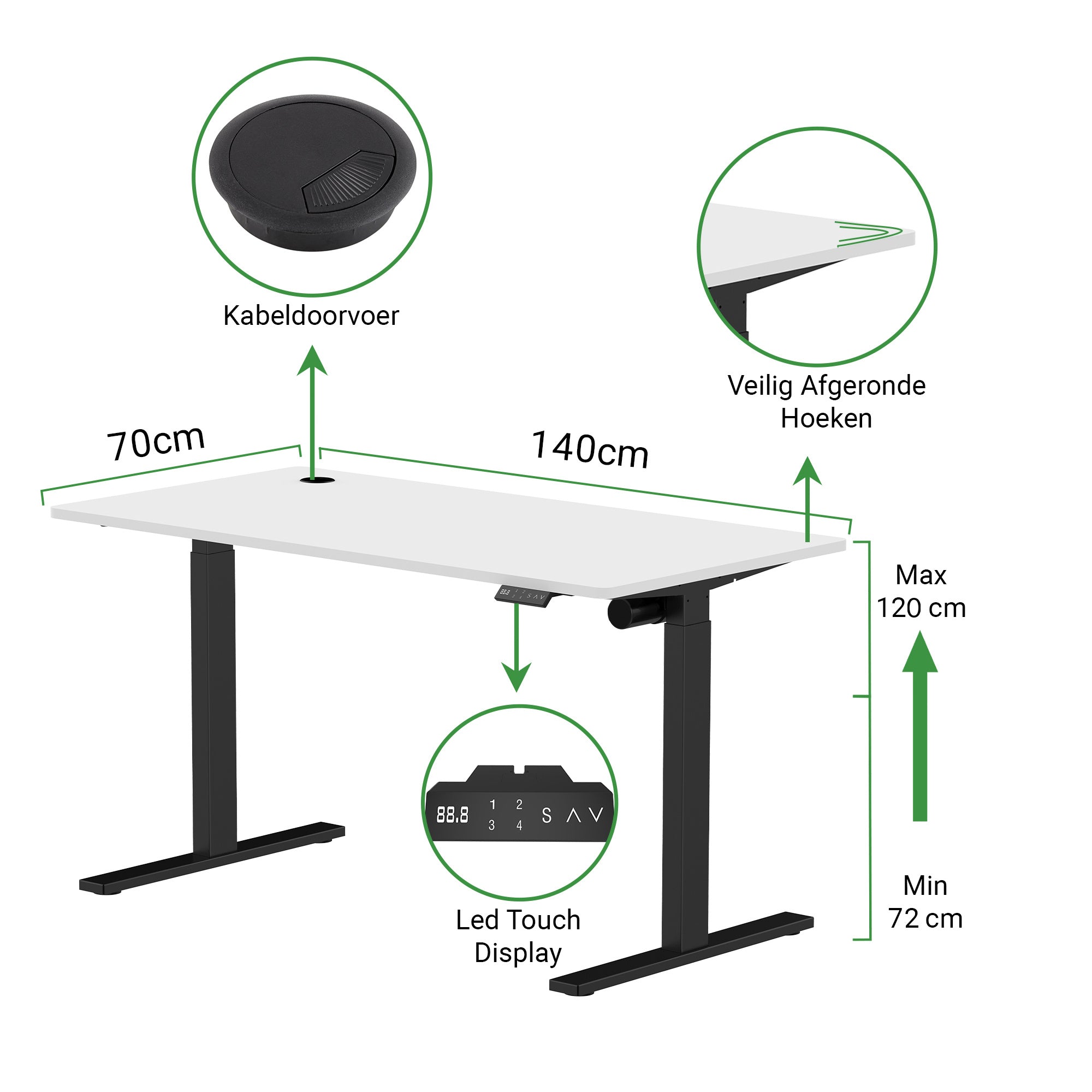 Sitz-Steh-Schreibtisch S1 140x70 Schwarz / Vintage Eiche