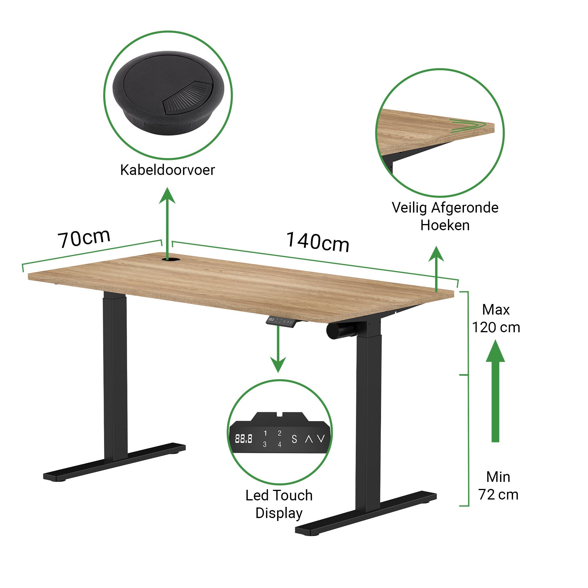 Sitz-Steh-Schreibtisch S1 140x70 Schwarz / Vintage Eiche