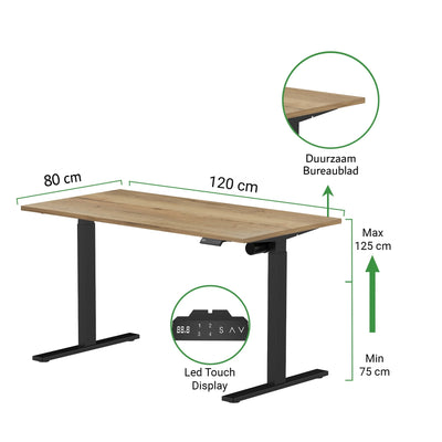 Sitz-Steh-Schreibtisch S1 140x70 Schwarz / Vintage Eiche