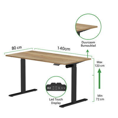 Sitz-Steh-Schreibtisch S1 140x70 Schwarz / Vintage Eiche