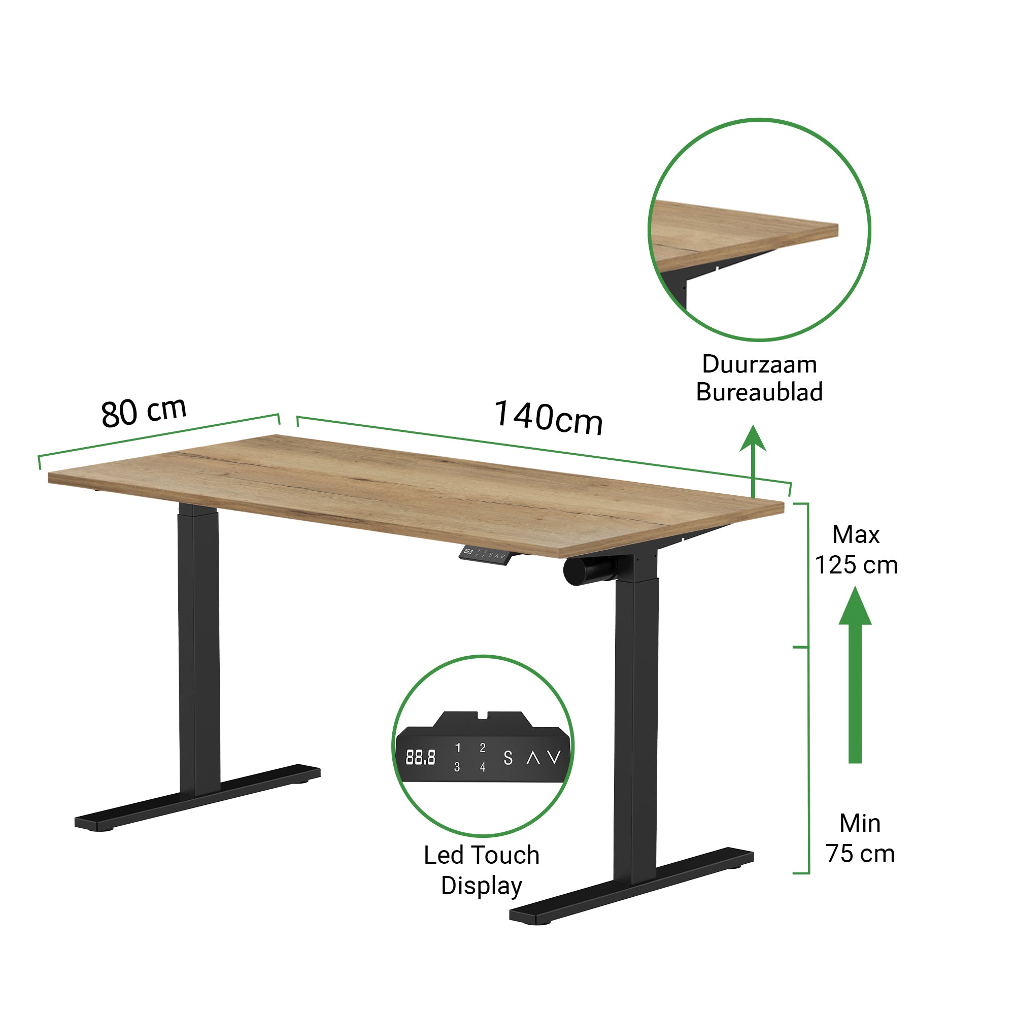 Sitz-Steh-Schreibtisch S1 140x70 Schwarz / Vintage Eiche