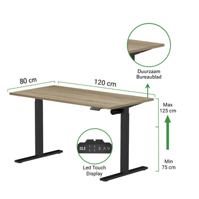 Sitz-Steh-Schreibtisch S1 140x70 Schwarz / Vintage Eiche
