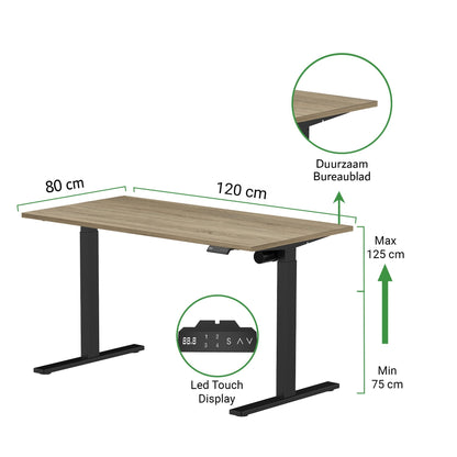 Sitz-Steh-Schreibtisch S1 140x70 Schwarz / Vintage Eiche