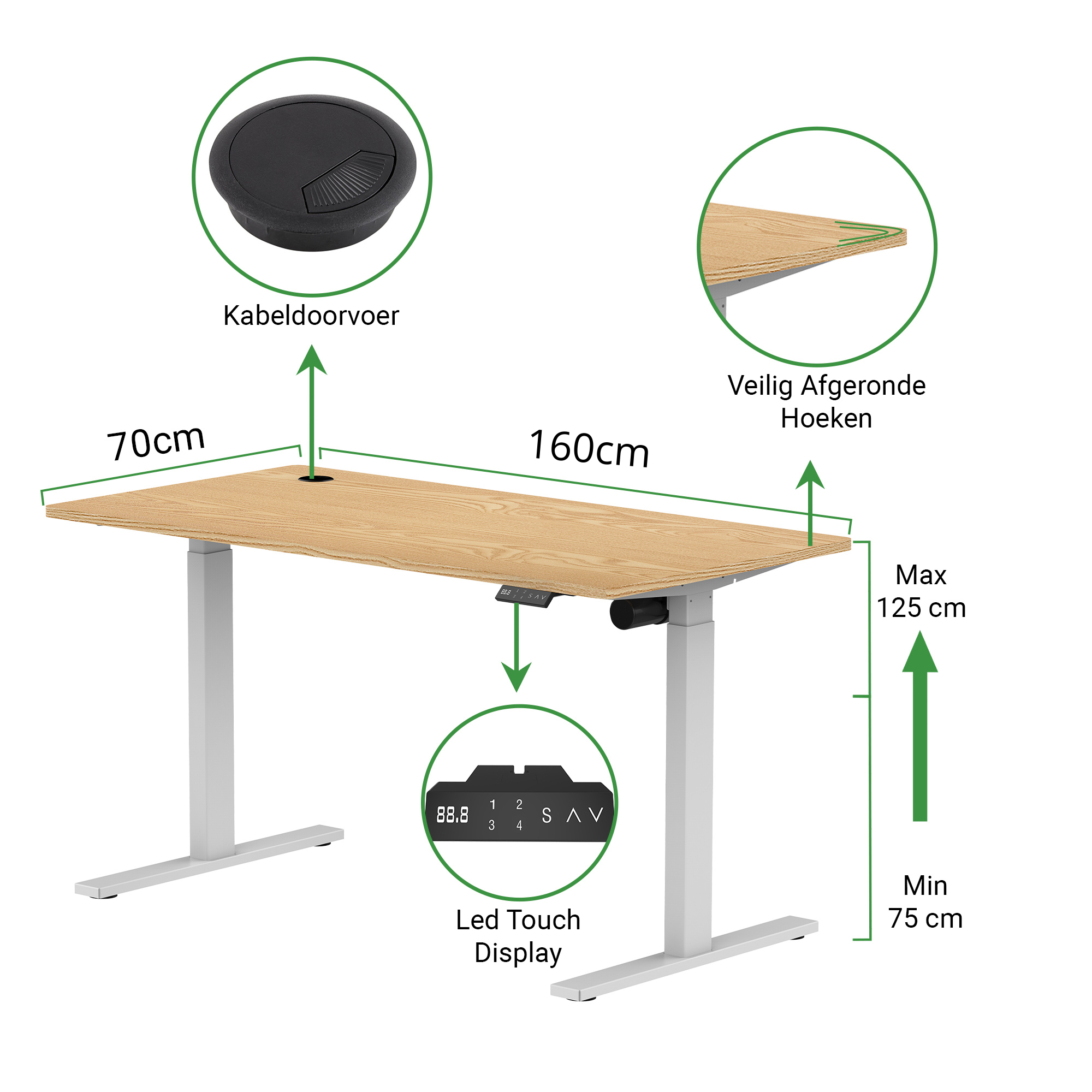 Sitz-Steh-Schreibtisch S1 140x70 Schwarz / Vintage Eiche