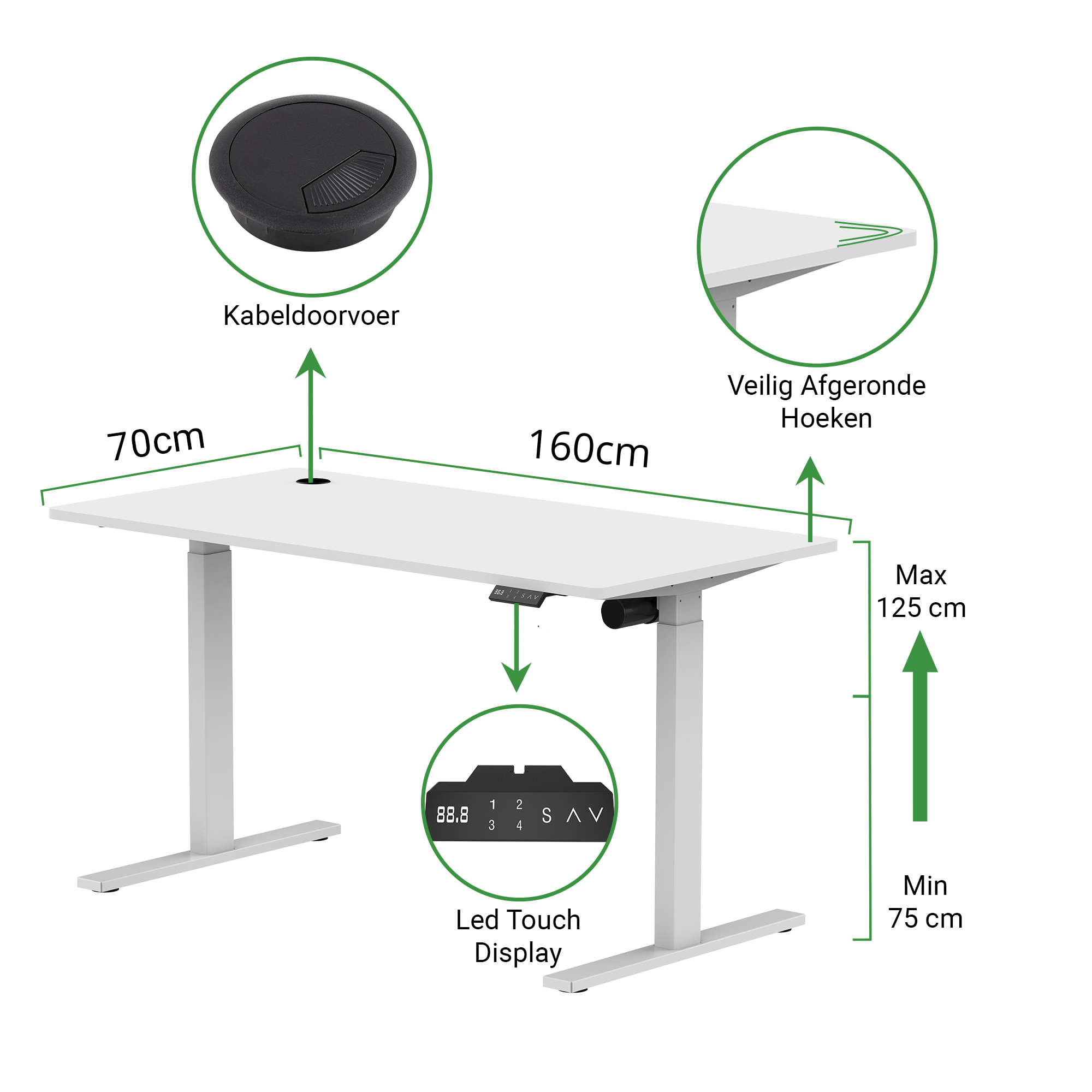 Sitz-Steh-Schreibtisch S1 140x70 Schwarz / Vintage Eiche