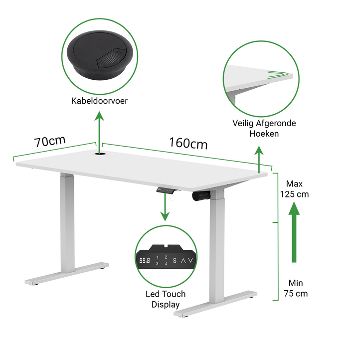 Sitz-Steh-Schreibtisch S1 140x70 Weiß / Reinweiß