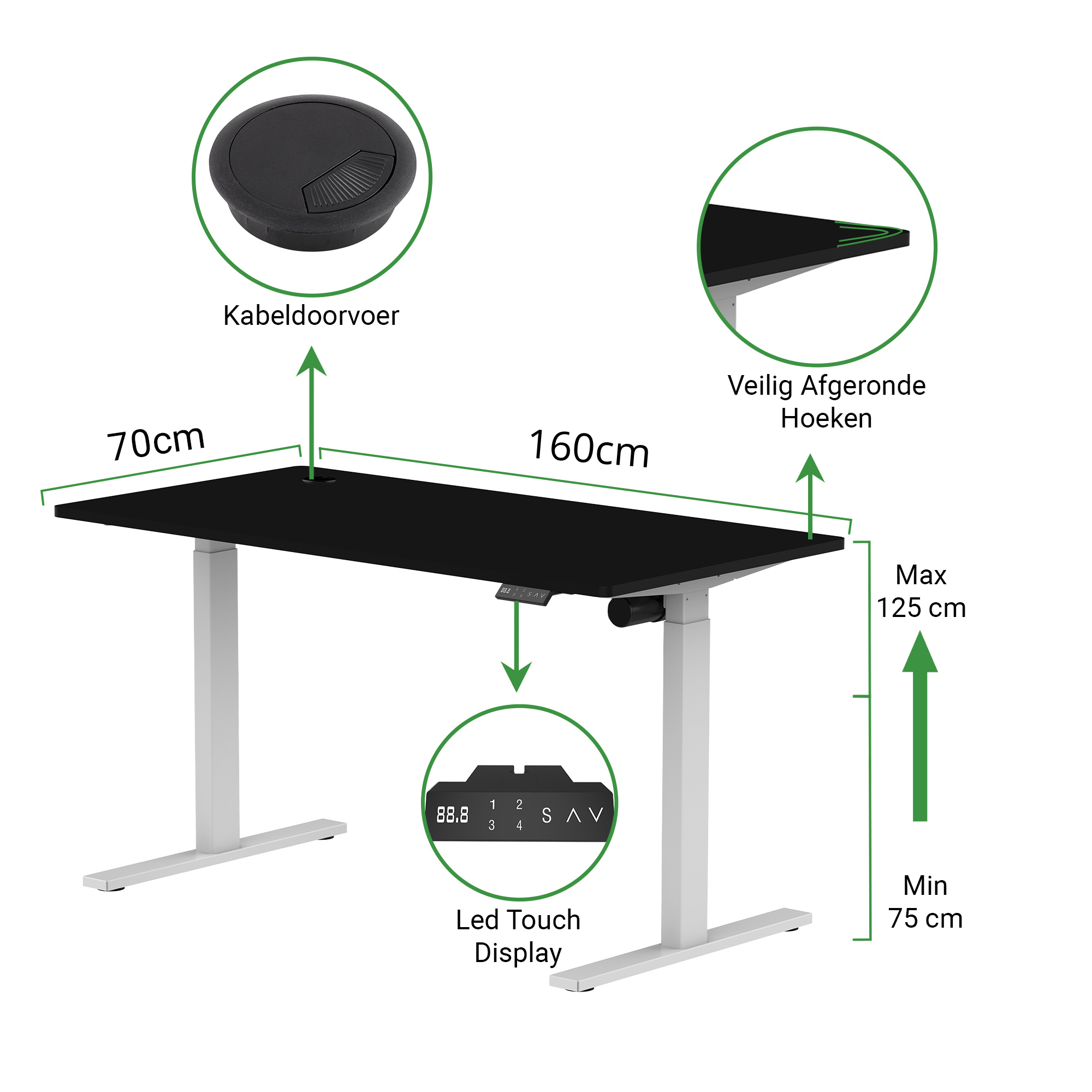 Sitz-Steh-Schreibtisch S1 140x70 Schwarz / Vintage Eiche