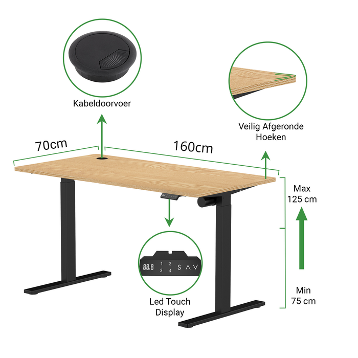 Sitz-Steh-Schreibtisch S1 140x70 Schwarz / Eiche Natur