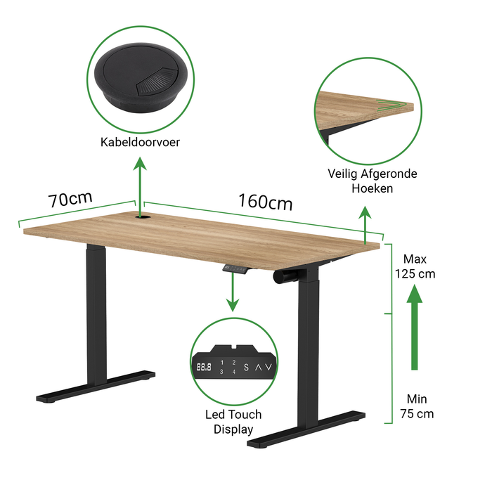 Sitz-Steh-Schreibtisch S1 140x70 Schwarz / Vintage Eiche