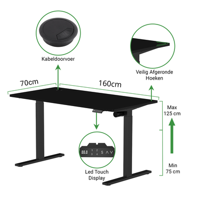 Sitz-Steh-Schreibtisch S1 140x70 Schwarz / Vintage Eiche
