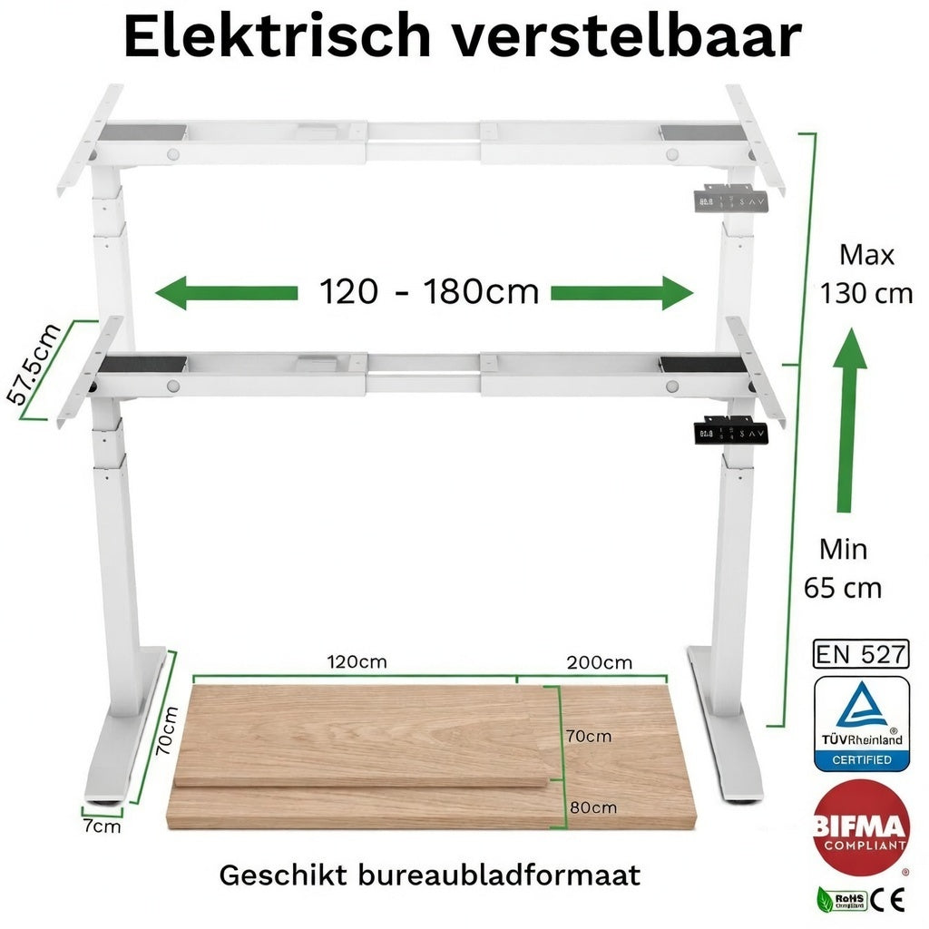 Sitz-Steh-Schreibtisch S2 140x80 Weiß / Echtholz Eiche 