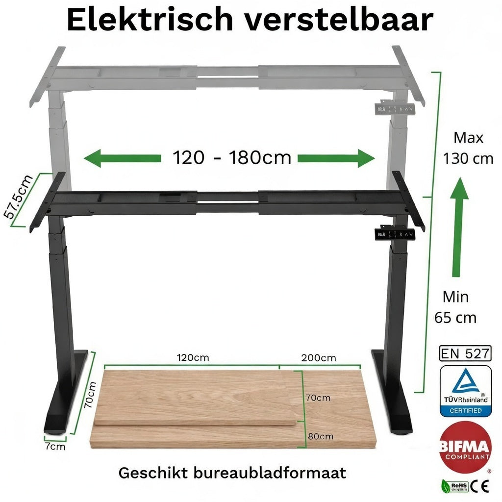 Sitz-Steh-Schreibtisch S2 140x80 Weiß / Echtholz Eiche 