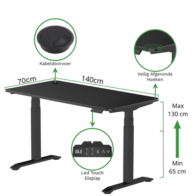 Sitz-Steh-Schreibtisch S2 140x70 Schwarz / Vintage Eiche