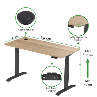 Sitz-Steh-Schreibtisch S2 140x70 Schwarz / Vintage Eiche