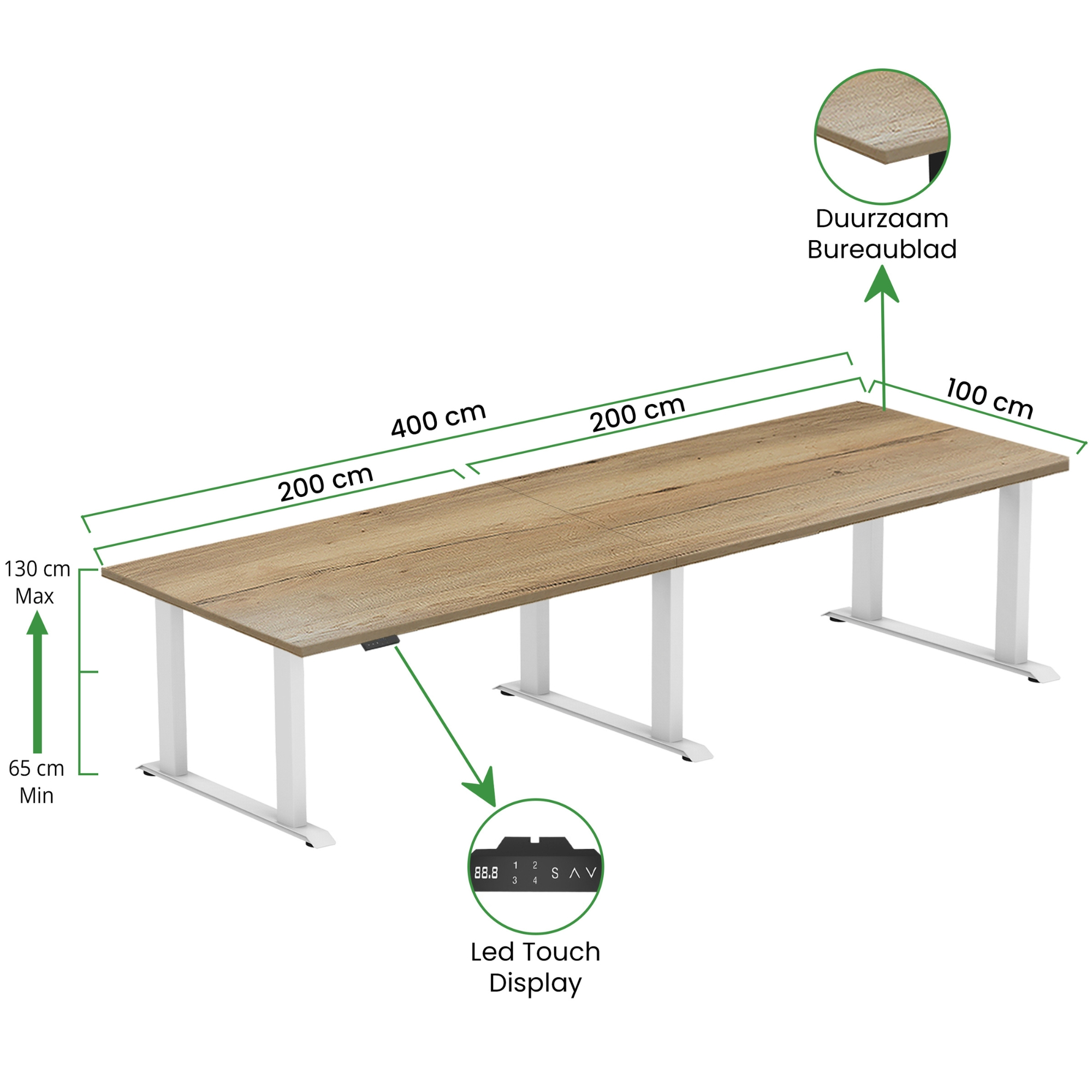 Sitz-Steh-Schreibtisch S5 200x100 Schwarz / Reinweiß 