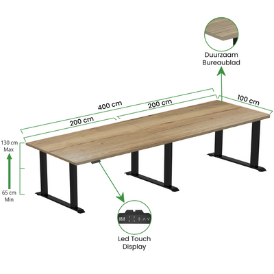 Sitz-Steh-Schreibtisch S5 200x100 Schwarz / Reinweiß 