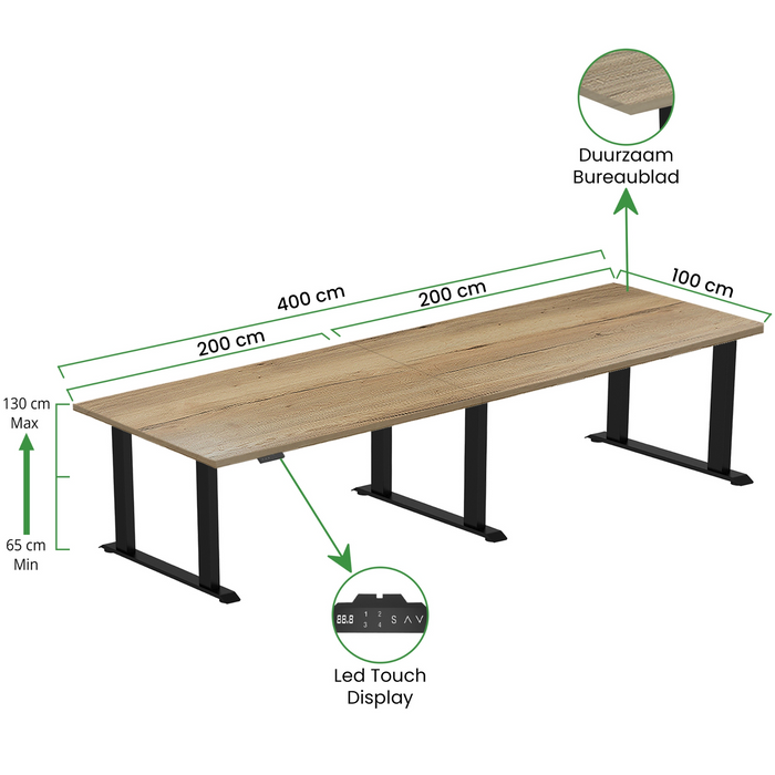 Zit-sta bureau S6 400x100 Zwart / Authentiek eiken