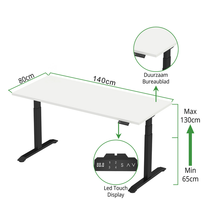 Zit-sta bureau S2 140x80 Zwart / Puur wit