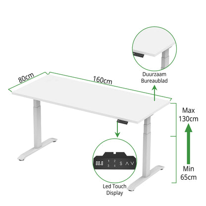 Sitz-Steh-Schreibtisch S2 140x80 Weiß / Echtholz Eiche 