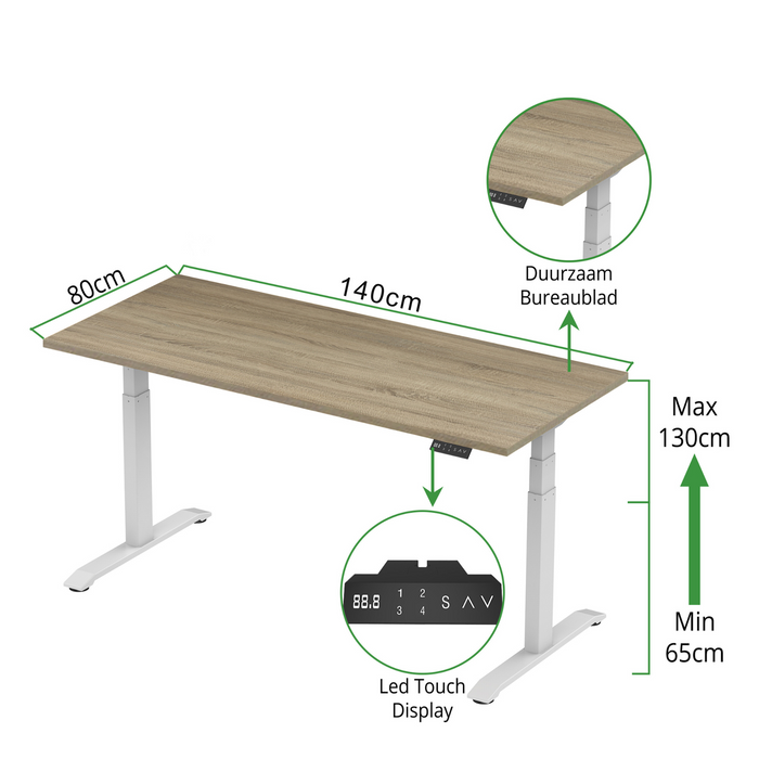 Zit-sta bureau S2 140x80 Wit / Grijs eiken