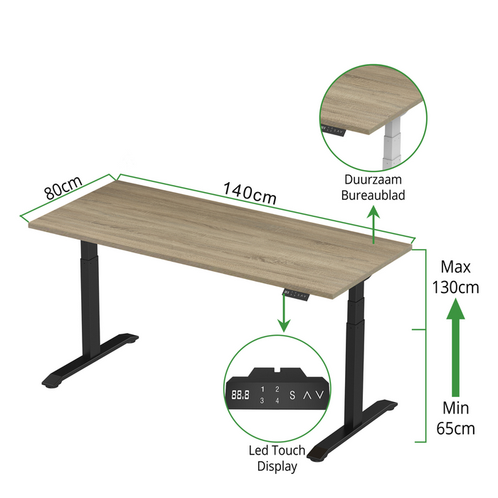 Zit-sta bureau S2 140x80 Zwart / Grijs eiken