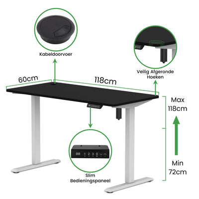 Sitz-Steh-Schreibtisch kompakt 118x60 Schwarz / Eiche Natur