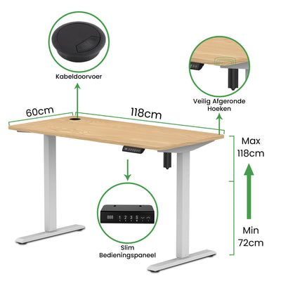 Sitz-Steh-Schreibtisch kompakt 118x60 Schwarz / Eiche Natur