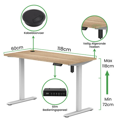 Sitz-Steh-Schreibtisch kompakt 118x60 Schwarz / Eiche Natur