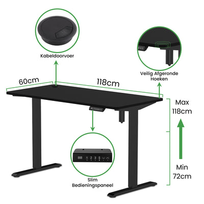 Sitz-Steh-Schreibtisch kompakt 118x60 Schwarz / Eiche Natur