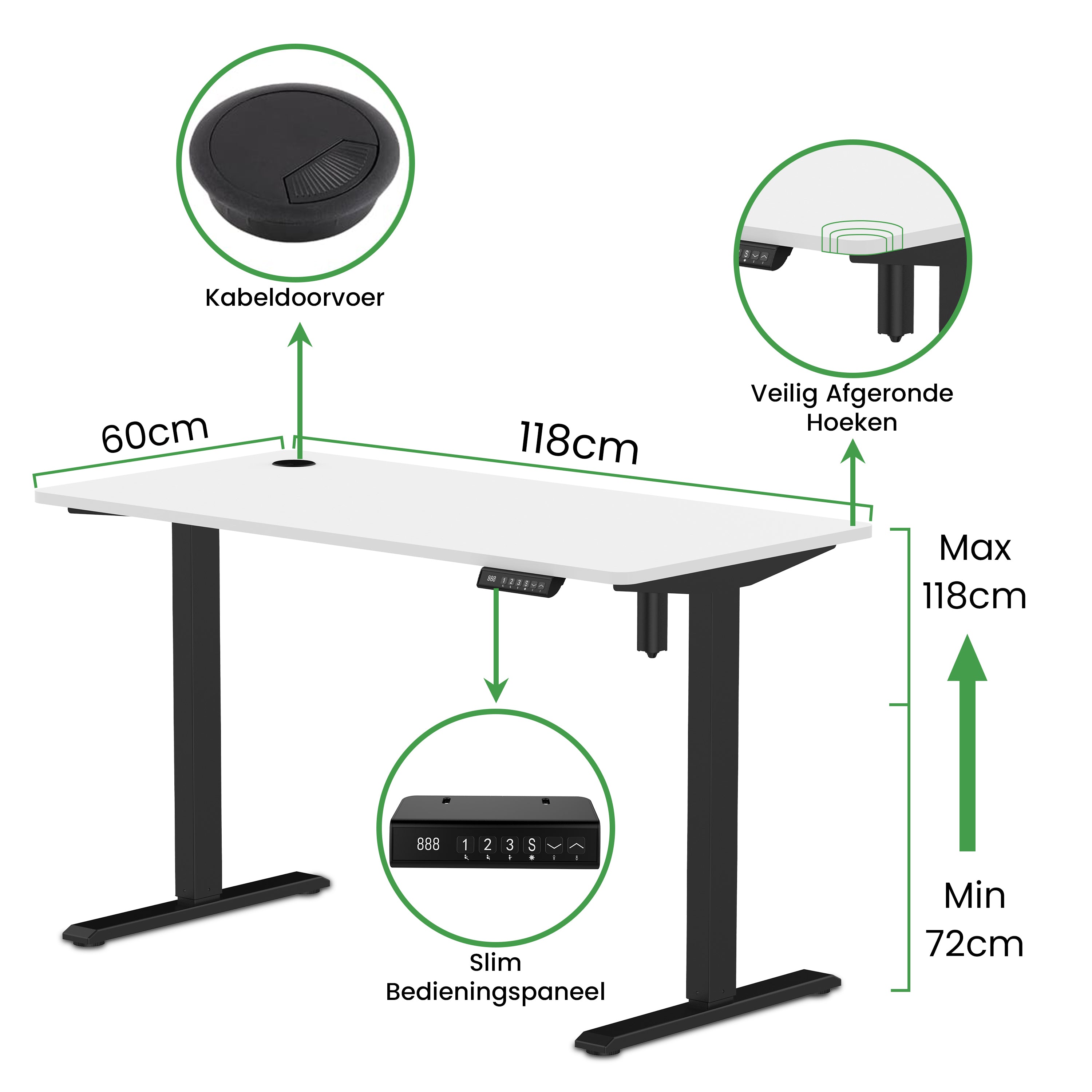 Sitz-Steh-Schreibtisch kompakt 118x60 Schwarz / Eiche Natur