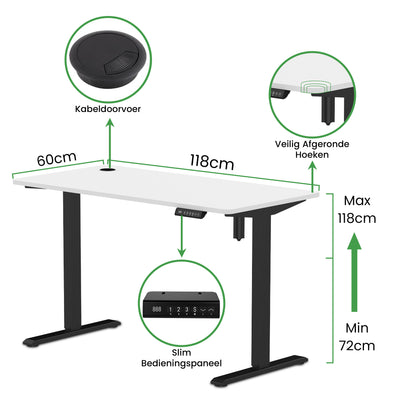 Sitz-Steh-Schreibtisch kompakt 118x60 Schwarz / Eiche Natur