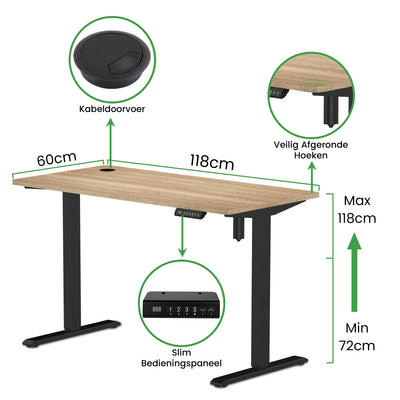 Sitz-Steh-Schreibtisch kompakt 118x60 Schwarz / Eiche Natur