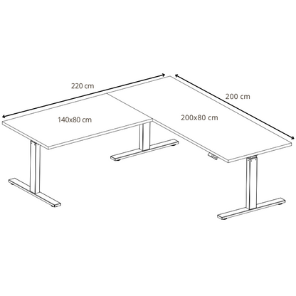 Sitz-Steh-Eckschreibtisch 180x160x80 Schwarz / Echtholz Eiche