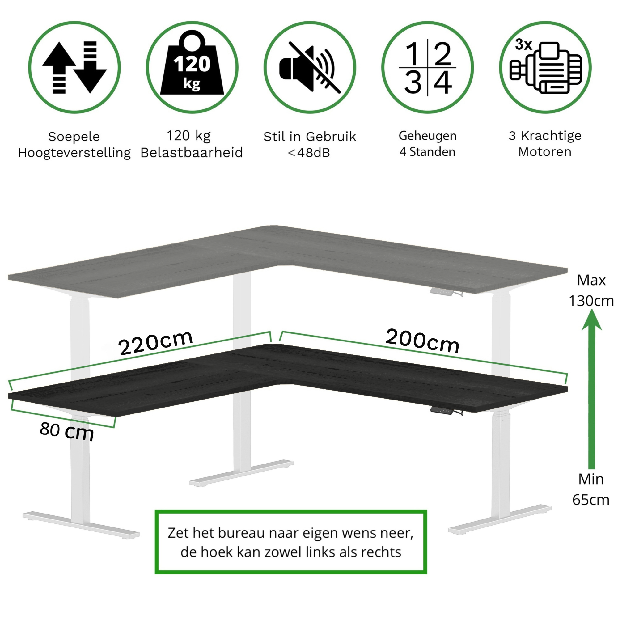 Sitz-Steh-Eckschreibtisch 180x160x80 Schwarz / Echtholz Eiche