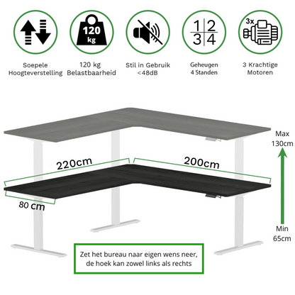 Sitz-Steh-Eckschreibtisch 180x160x80 Schwarz / Echtholz Eiche