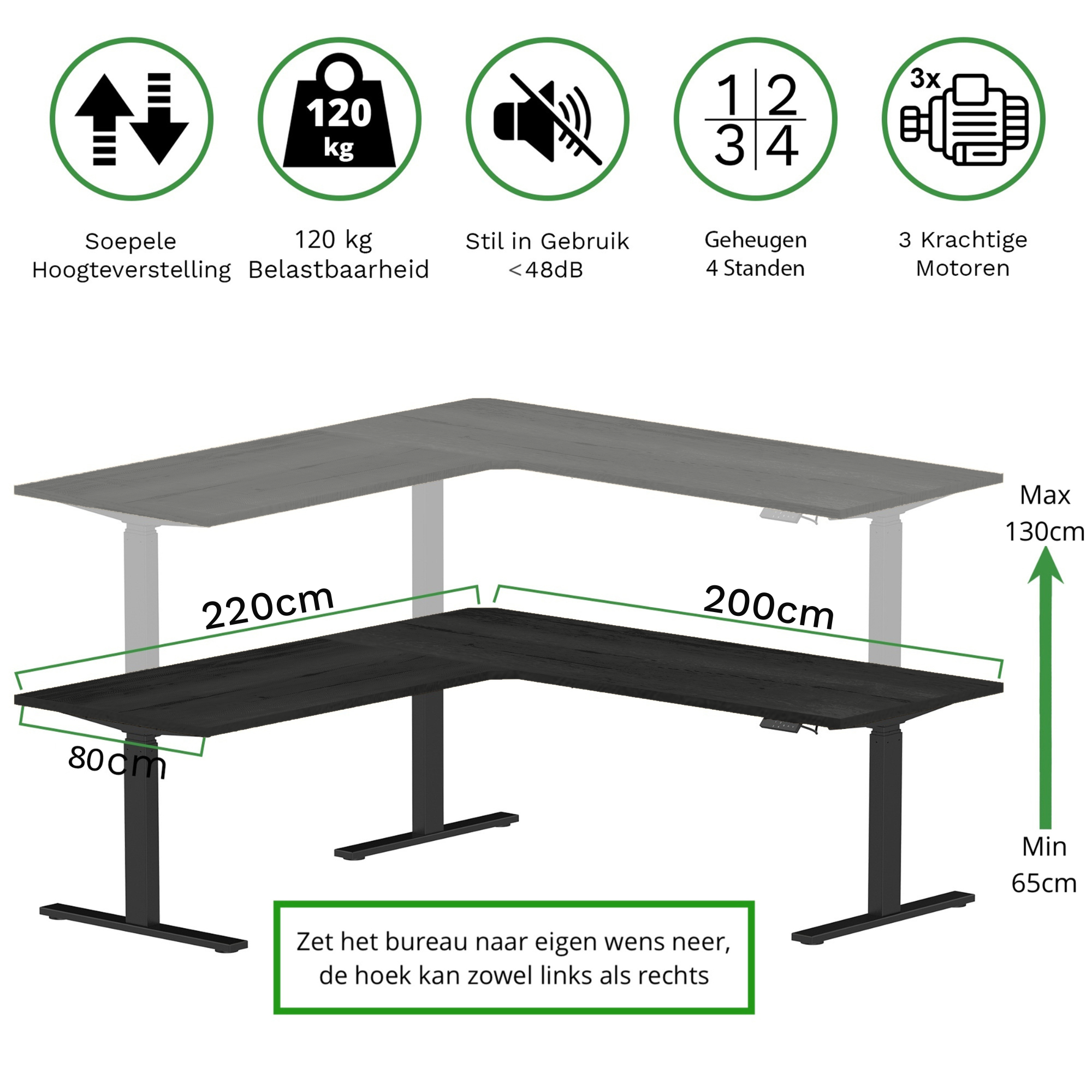 Sitz-Steh-Eckschreibtisch 180x160x80 Schwarz / Echtholz Eiche