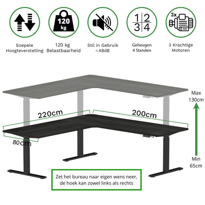 Sitz-Steh-Eckschreibtisch 180x160x80 Schwarz / Echtholz Eiche